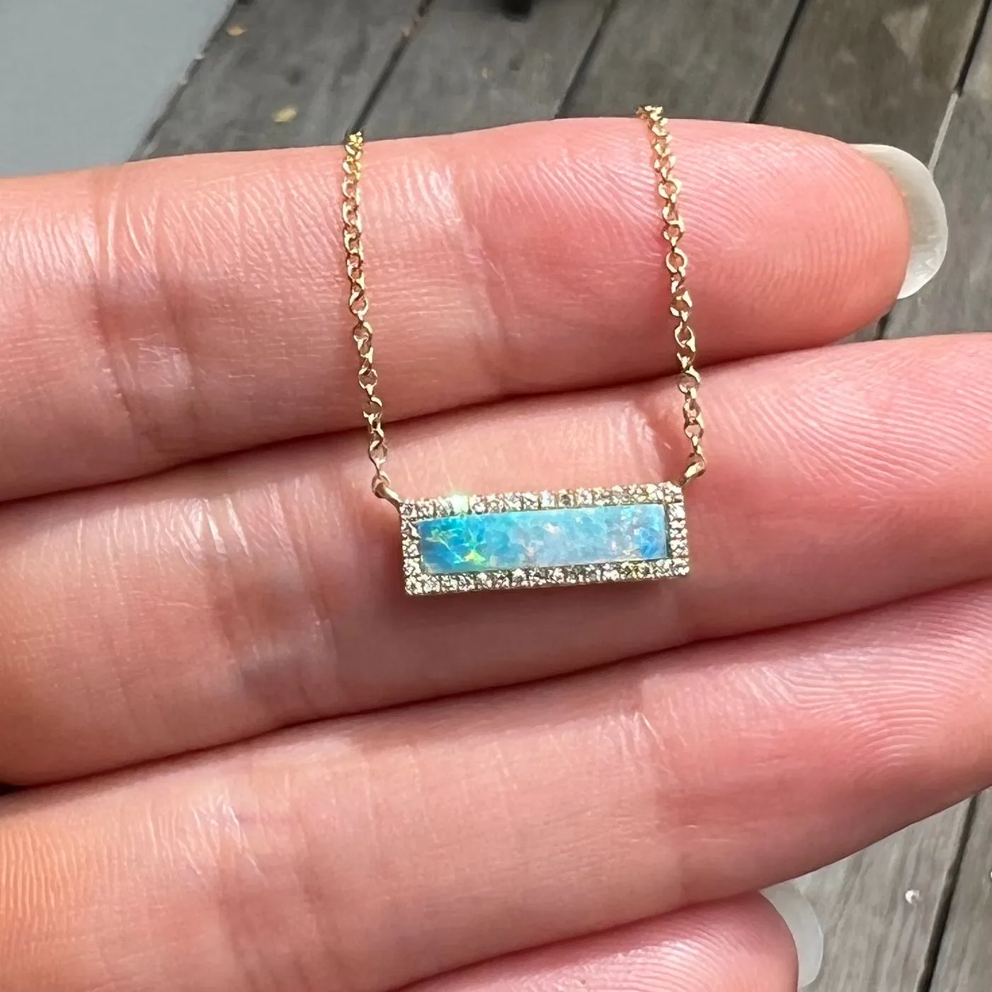 Reflection Opal Bar Necklace With Diamonds