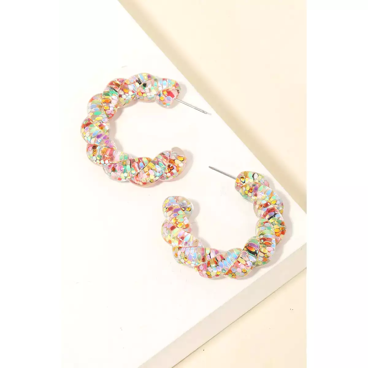 Resin Glitter Twist Hoop Earrings