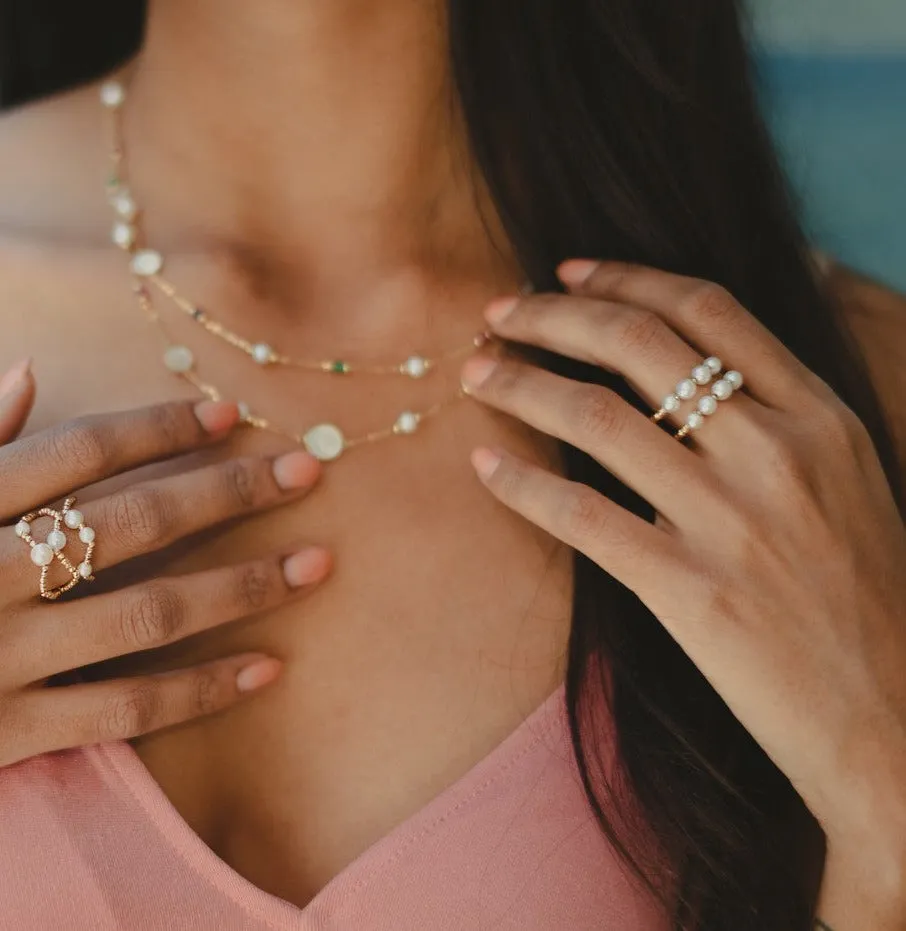 Reversible Pearl & Gold Spiral Ring