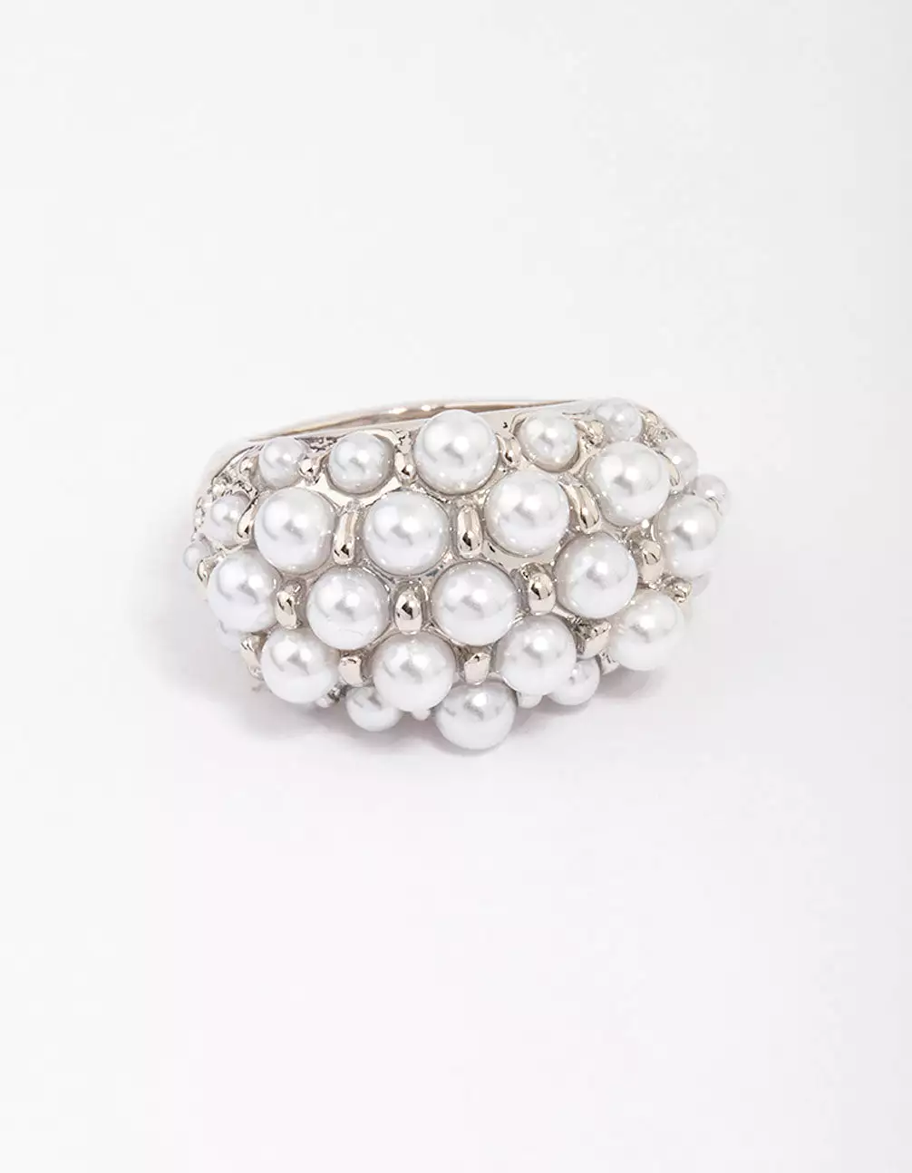 Rhodium Domed Pearl Cocktail Ring