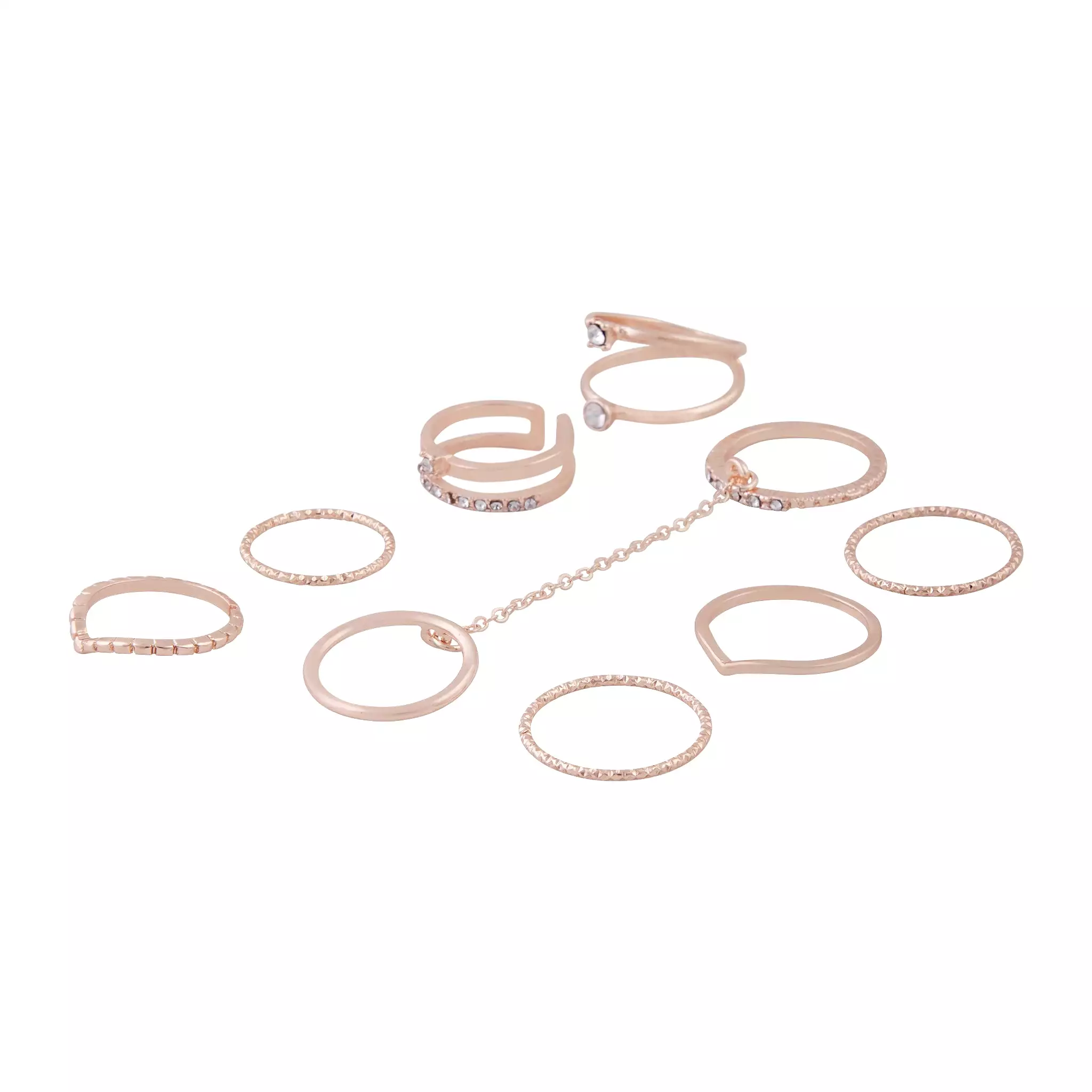 Rose Gold 8-Pack Rings With Knuckle Chain Link