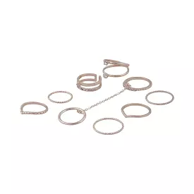 Rose Gold 8-Pack Rings With Knuckle Chain Link