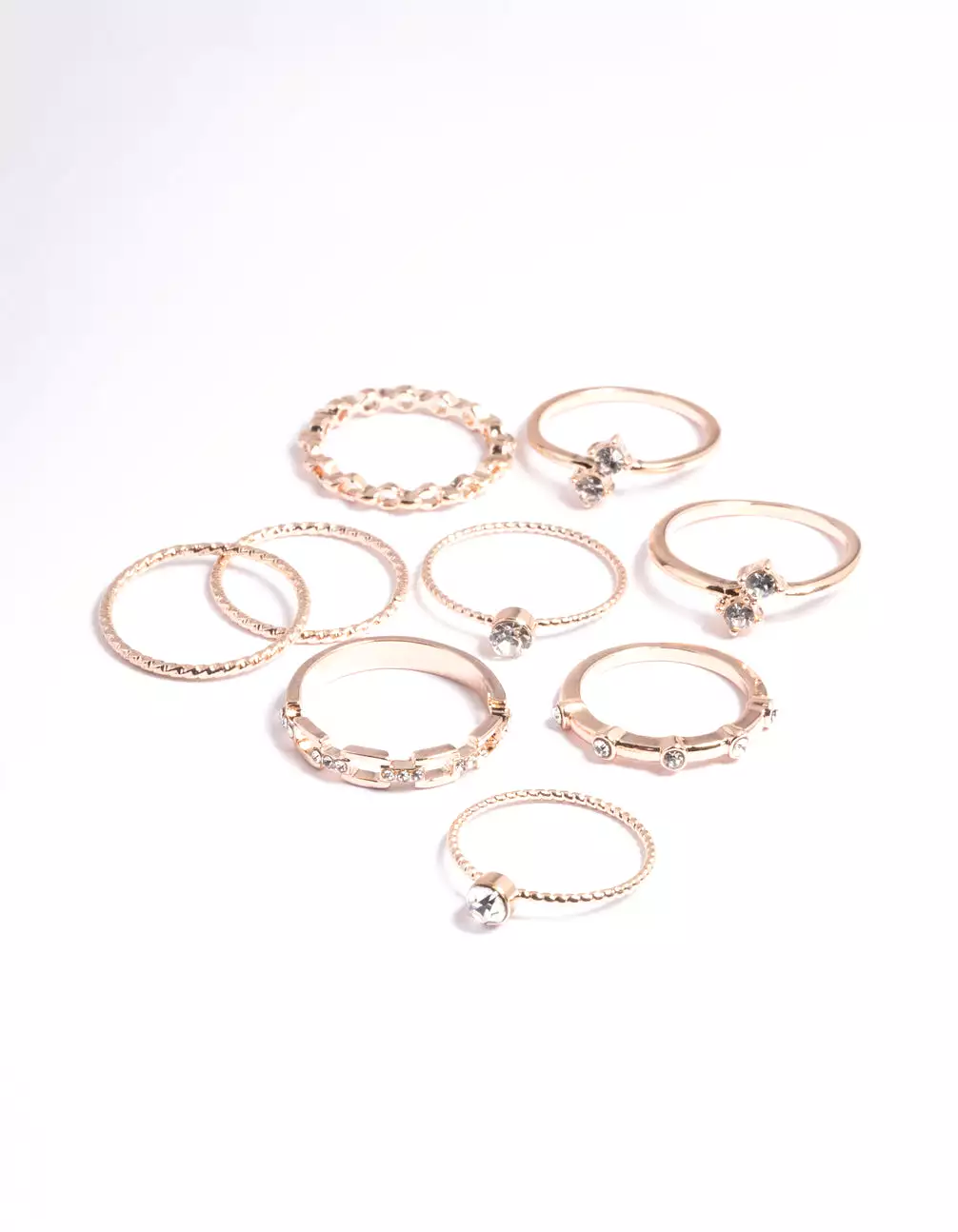 Rose Gold Crystal Chain Ring Pack