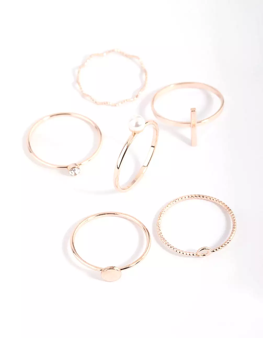 Rose Gold Dainty Pearl Ring Stack 6-Pack