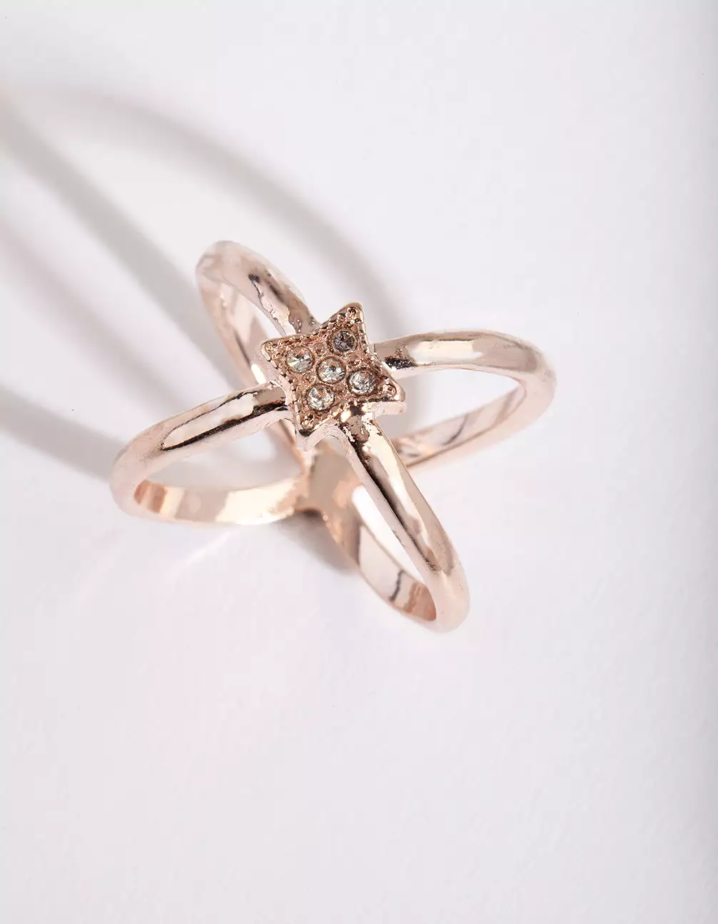 Rose Gold Diamante Crossover Ring