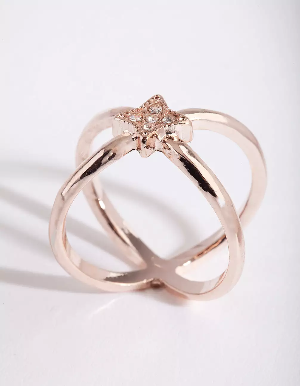 Rose Gold Diamante Crossover Ring