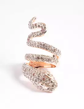 Rose Gold Diamante Snake Ring