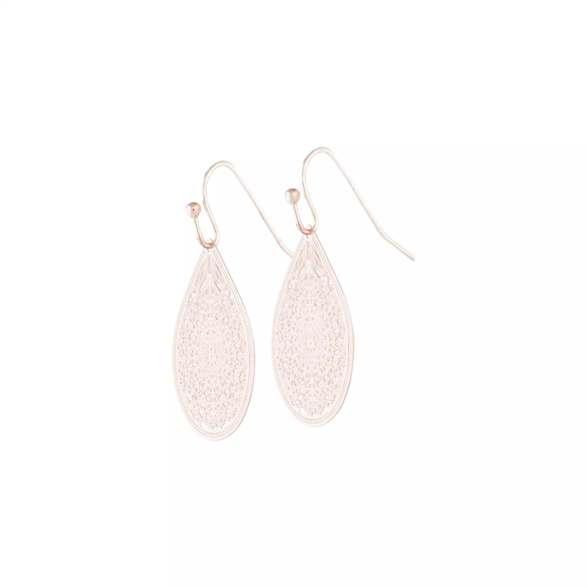 Rose Gold Filigree Lace Tear Drop Earrings