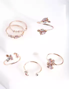 Rose Gold Floral Gem Ring Pack