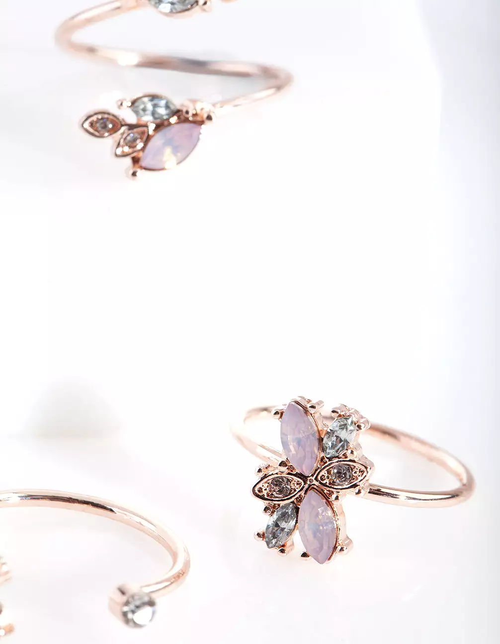 Rose Gold Floral Gem Ring Pack