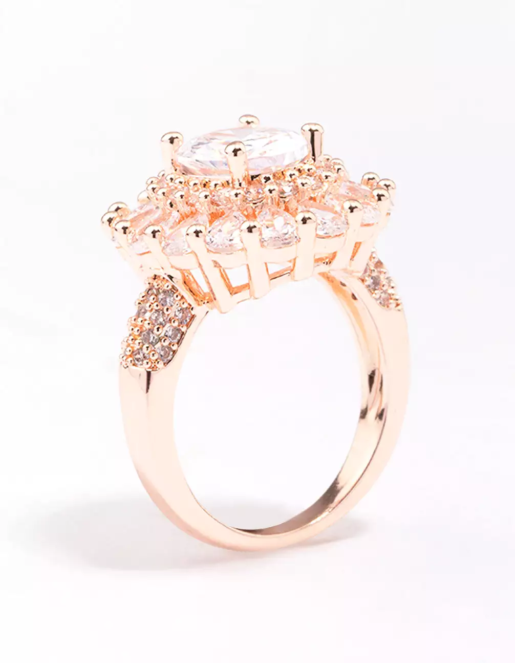 Rose Gold Glistening Cubic Zirconia Oval Cocktail Ring