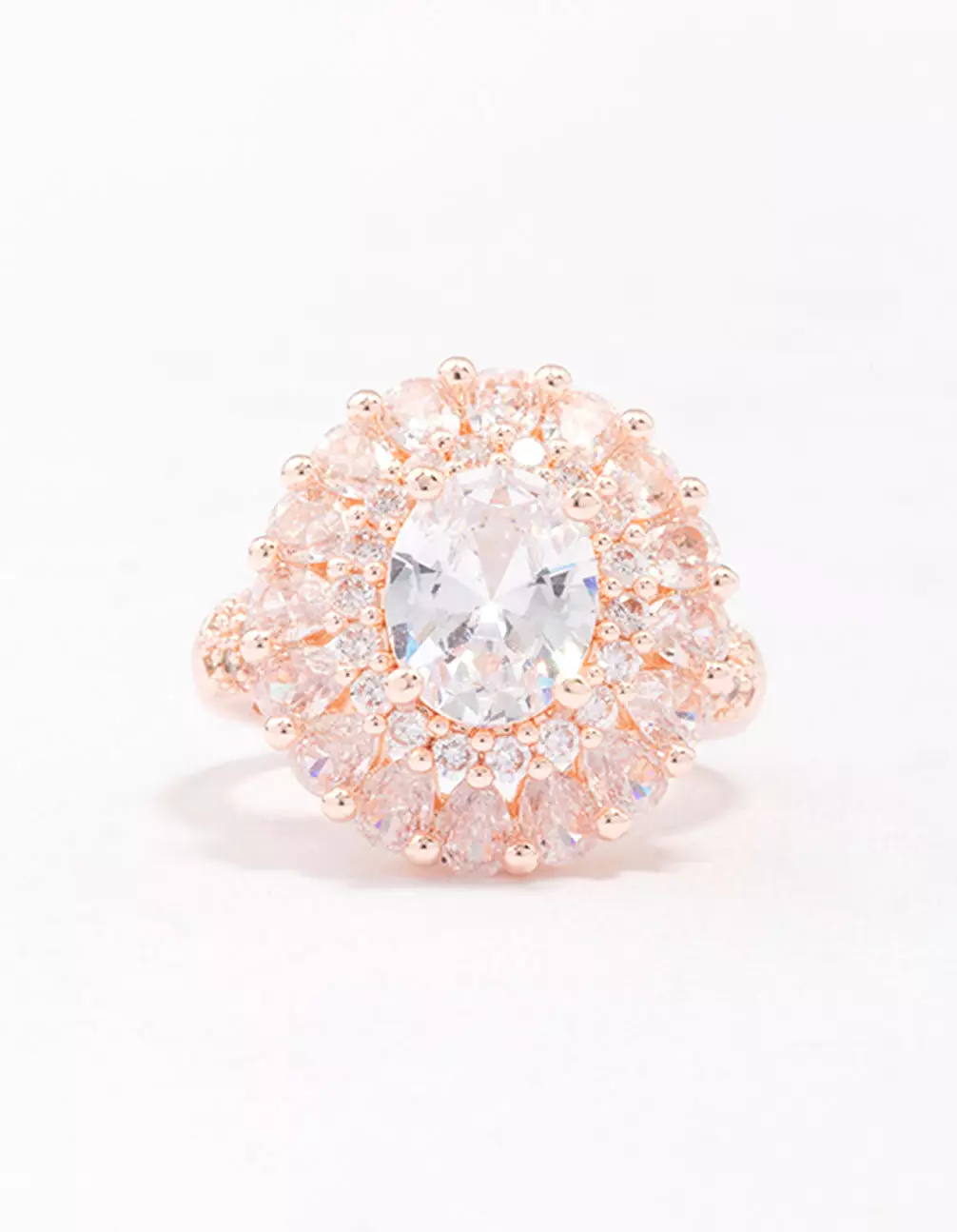 Rose Gold Glistening Cubic Zirconia Oval Cocktail Ring