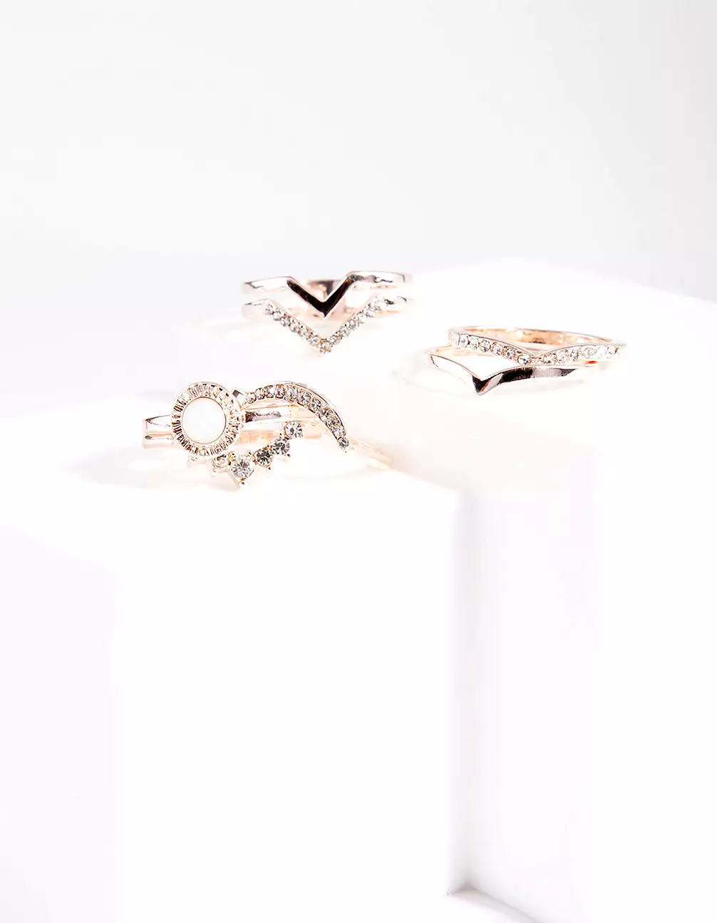 Rose Gold Multi Shape Diamante Ring Pack