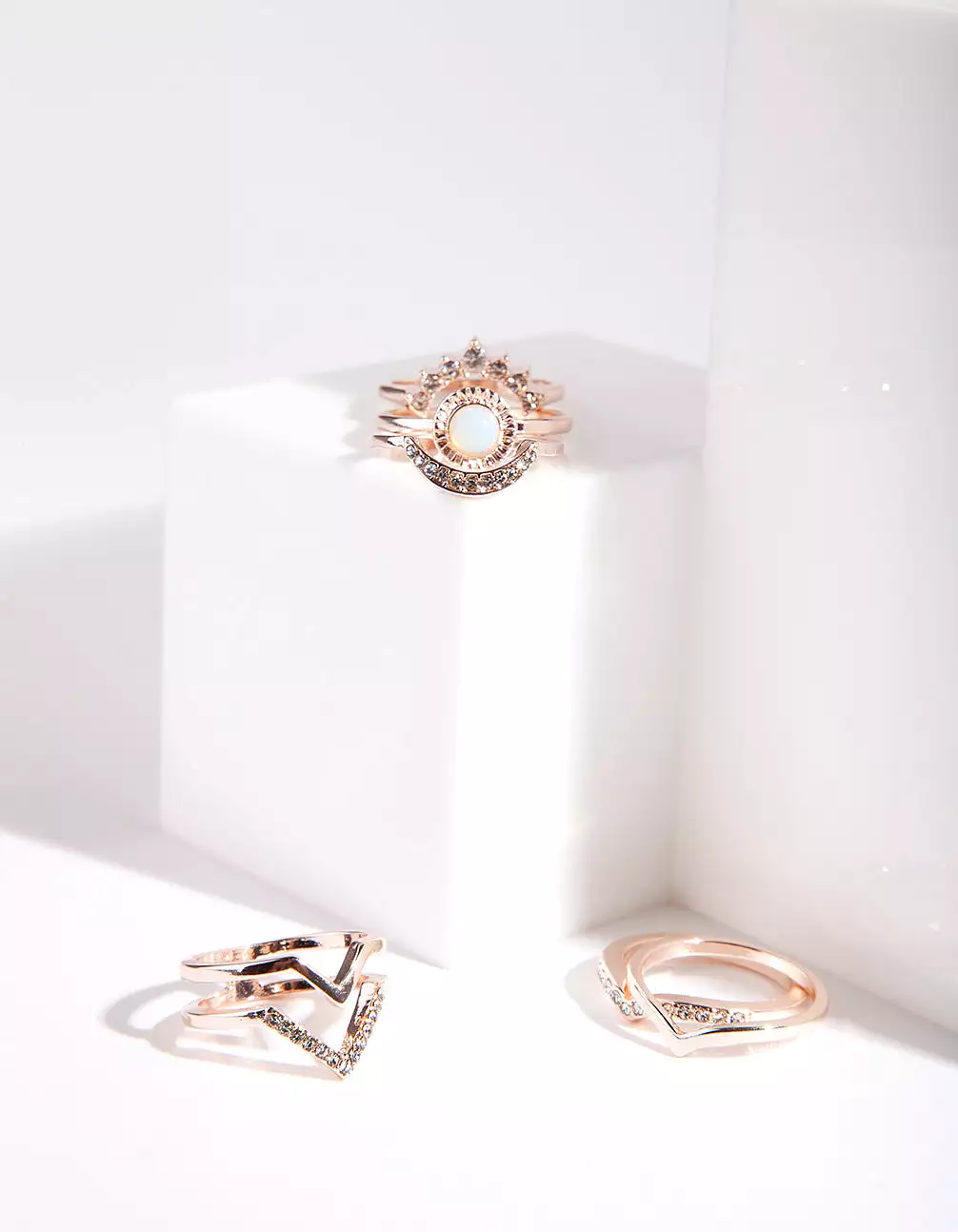 Rose Gold Multi Shape Diamante Ring Pack