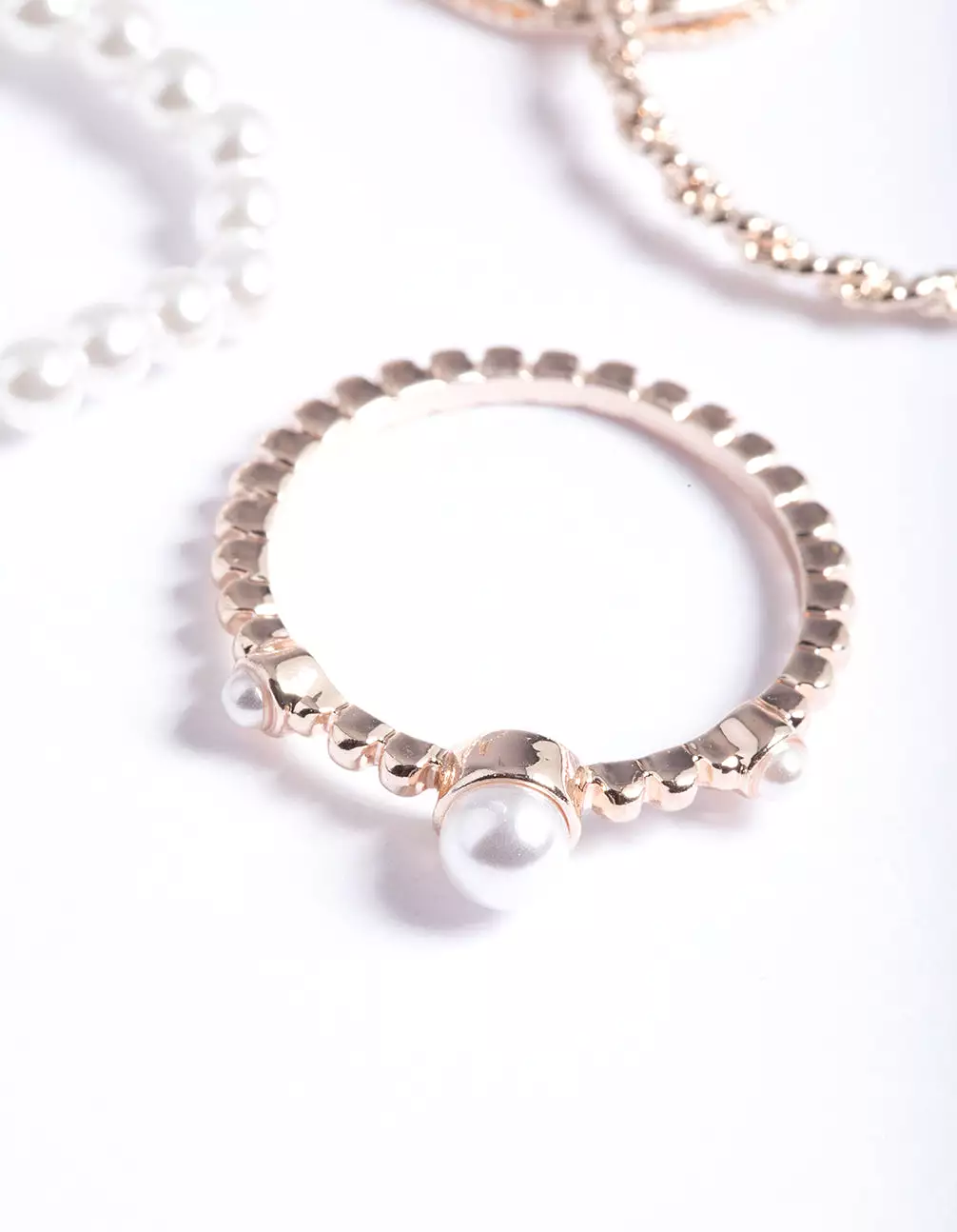 Rose Gold Pearl & Twist Ring 5-Pack