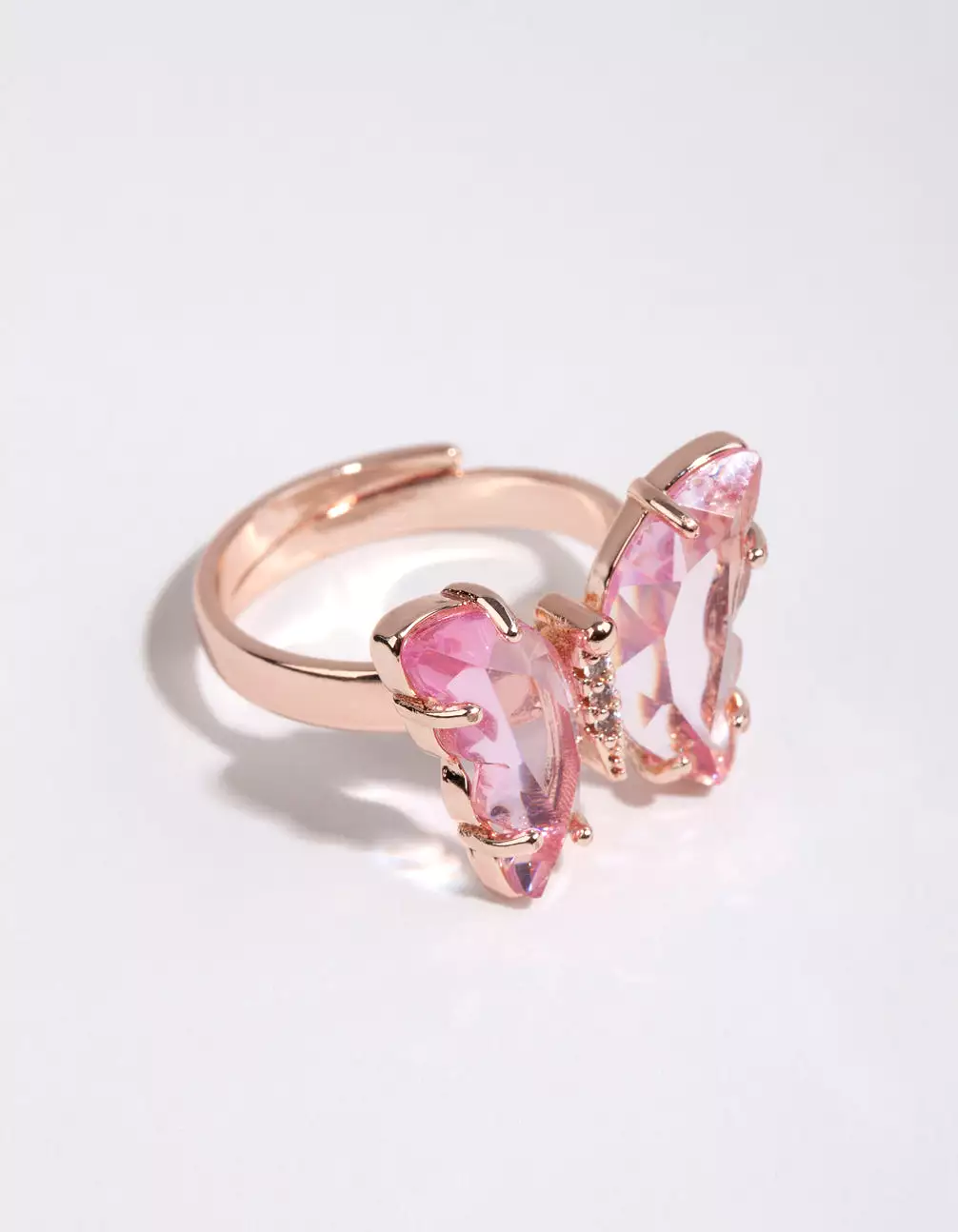 Rose Gold Pink Glass Butterfly Ring