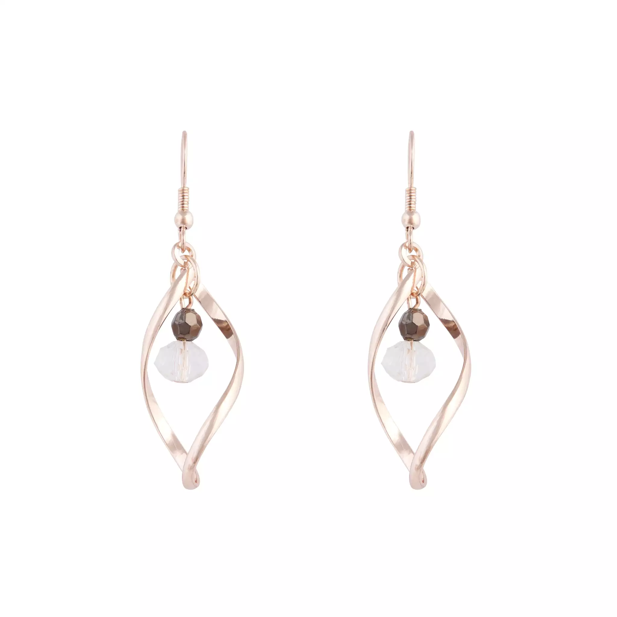 Rose Gold Twist Bead Drop Earrings