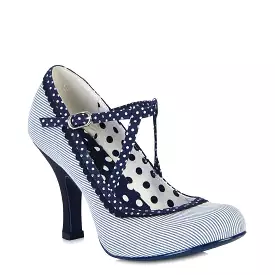 Ruby Shoo Jessica Blue and White Stripe Strappy Heels