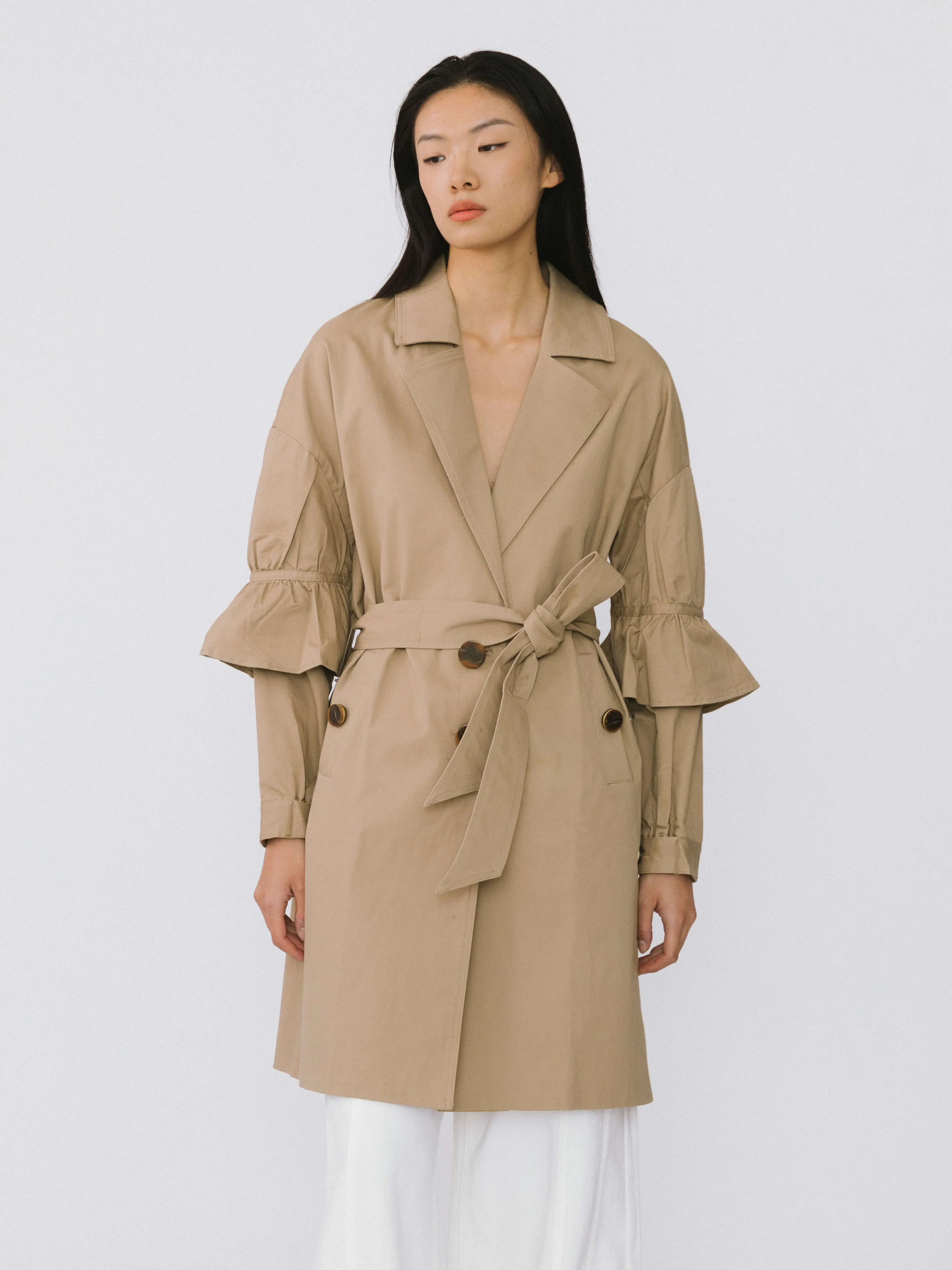 Ruffled Sleeves Trench Coat