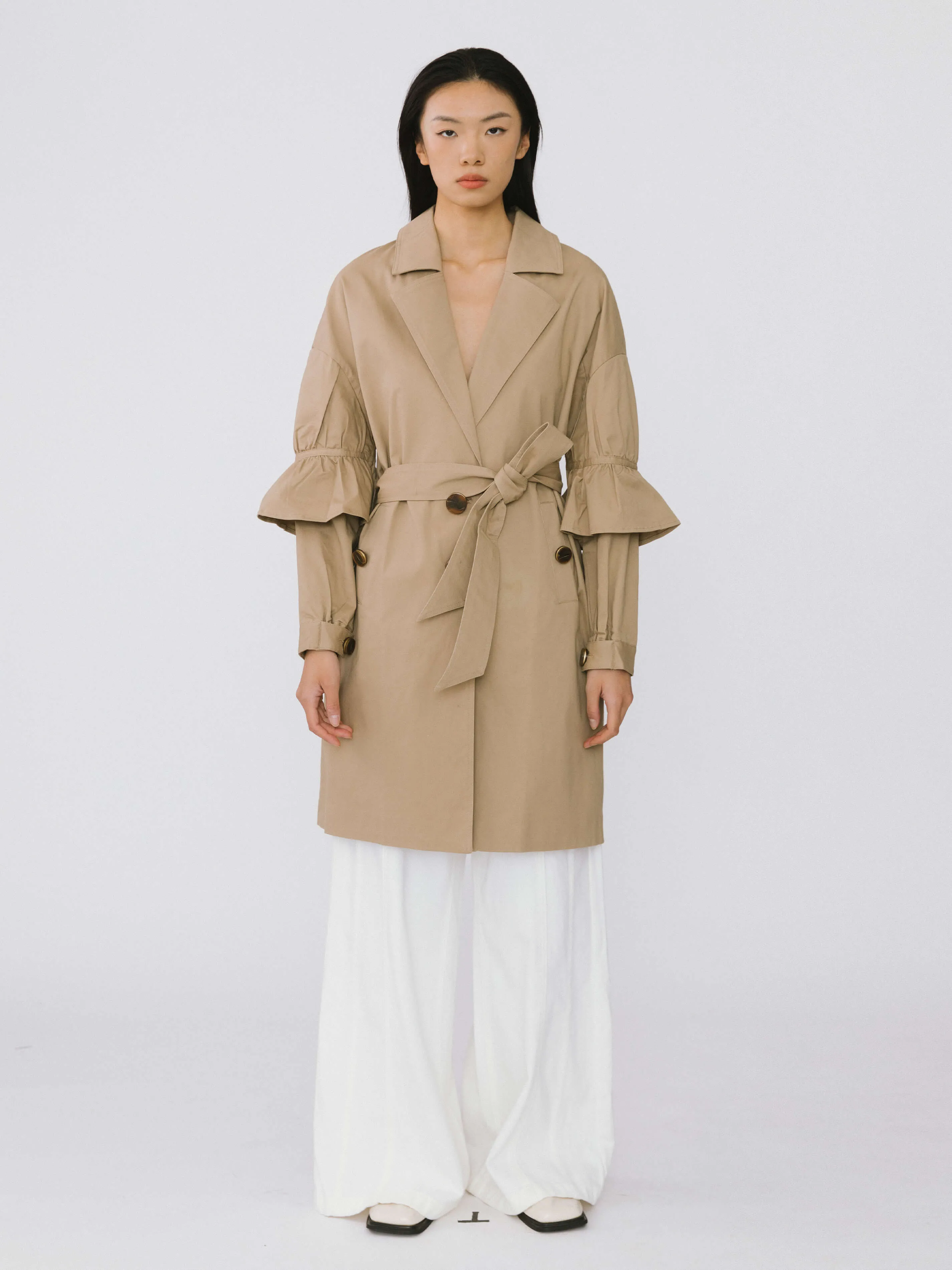 Ruffled Sleeves Trench Coat