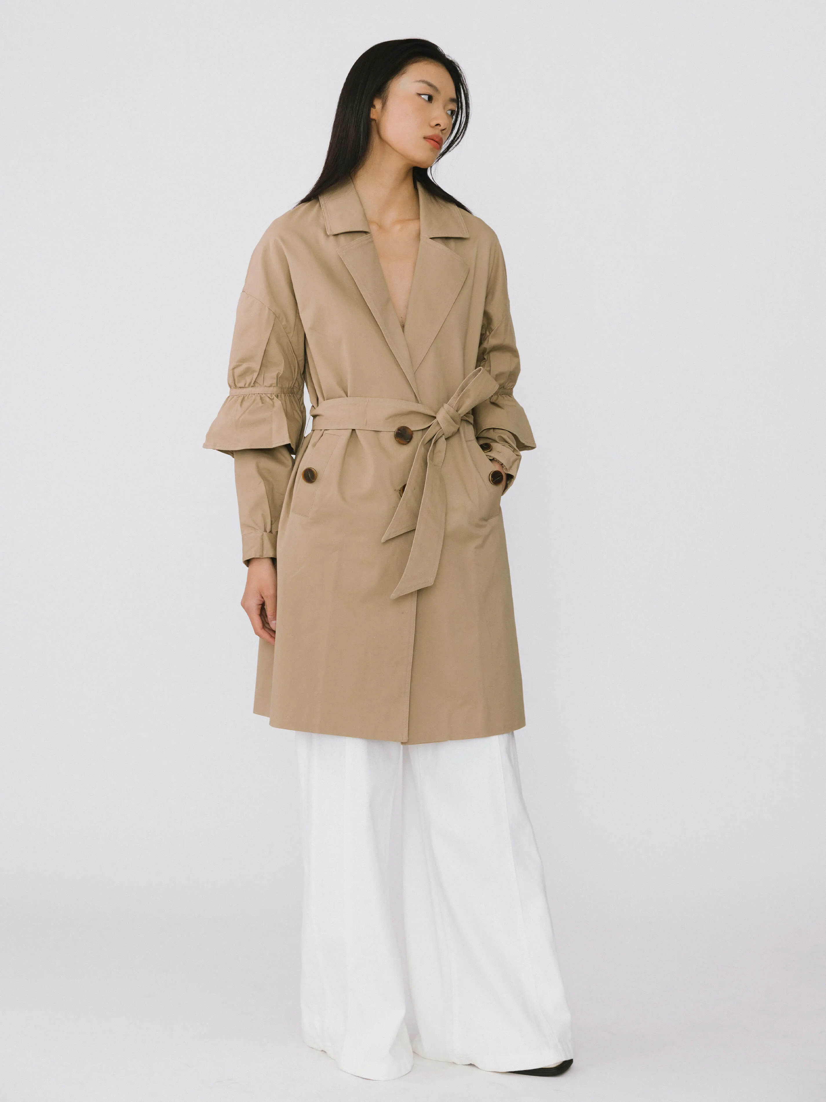 Ruffled Sleeves Trench Coat