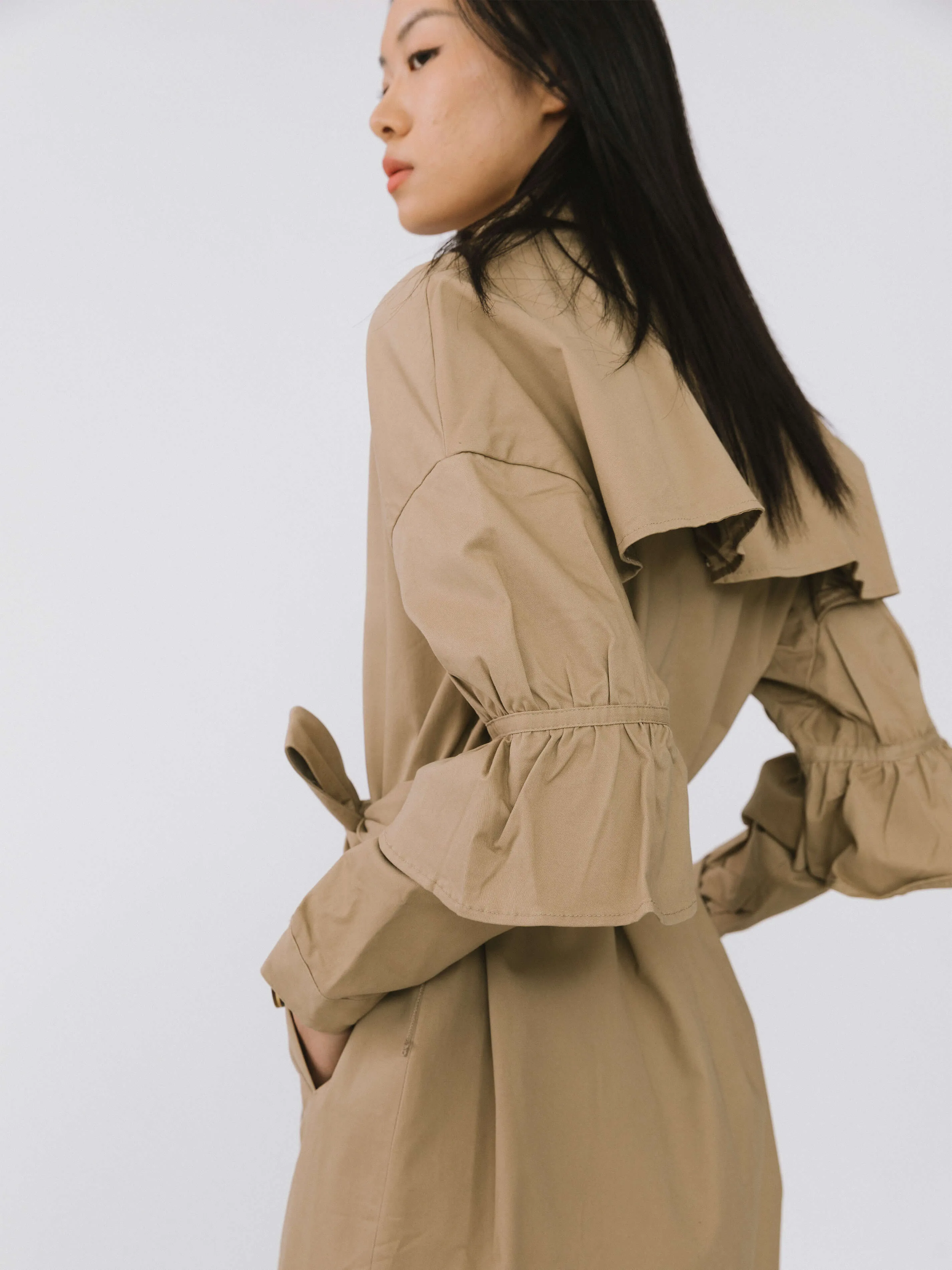 Ruffled Sleeves Trench Coat