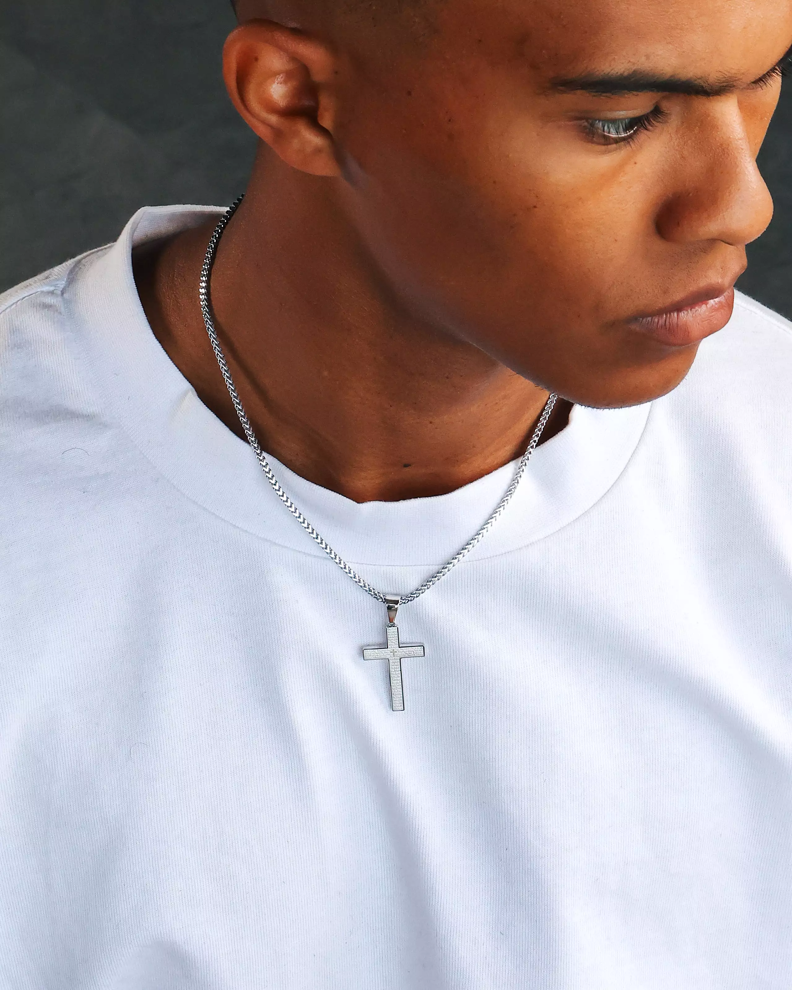 Saint Morta Textured Cross Pendant White Gold