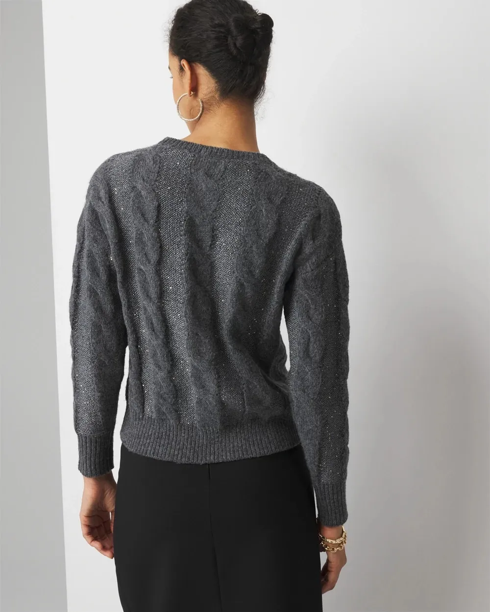 Sequin Cable Pullover Sweater