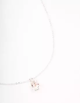 Silver Pink Solitaire Crystal Pendant Necklace