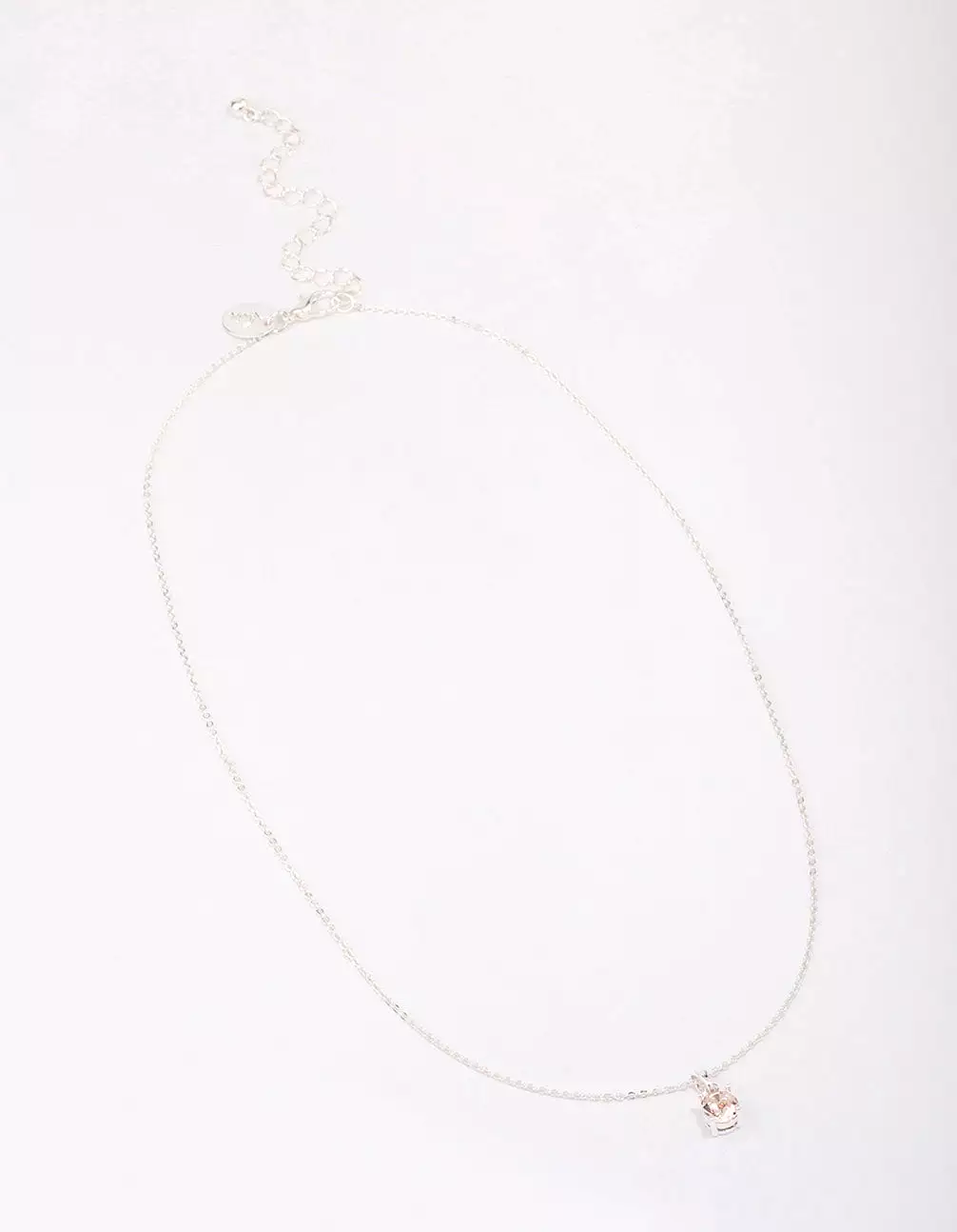 Silver Pink Solitaire Crystal Pendant Necklace