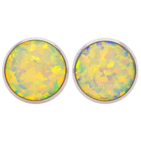 Single Gem Plugs ( Eyelets ) with Opal Cabochon - Yellow Opal