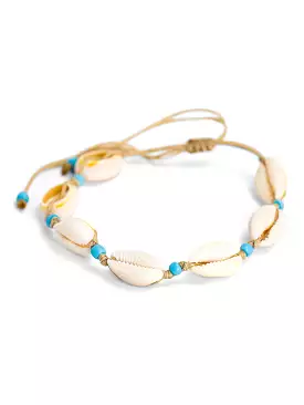 Small White Cowrie Shell And Blue Bead Anklet