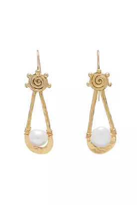 Spiral Drop Stone Earring - Pearl