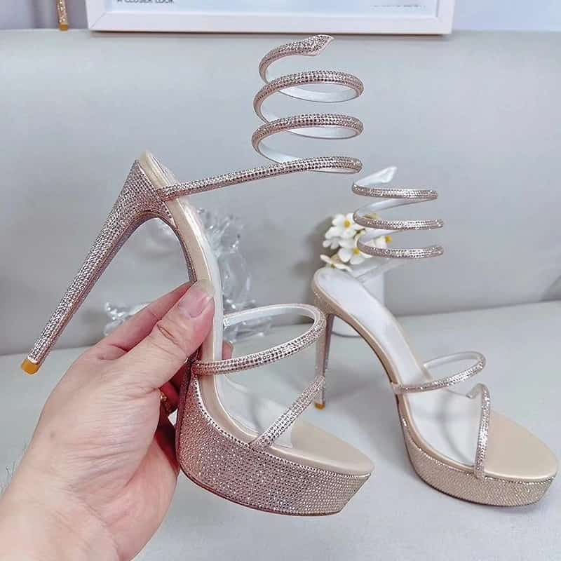 Spiral Rhinestone Sling High Heel