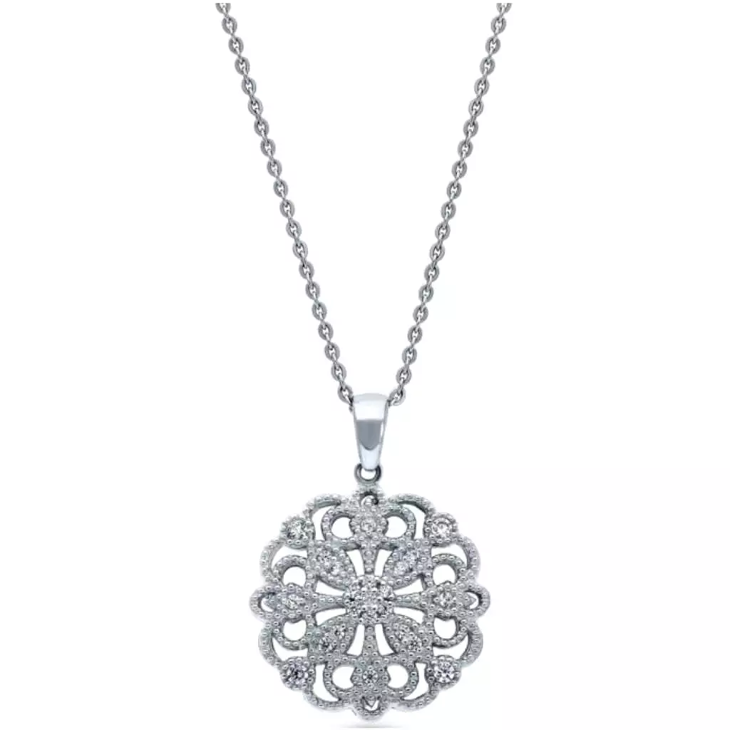 Sterling Silver CZ Flower Filigree Pendant