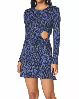 Stonewash snake ruched o-ring mini dress