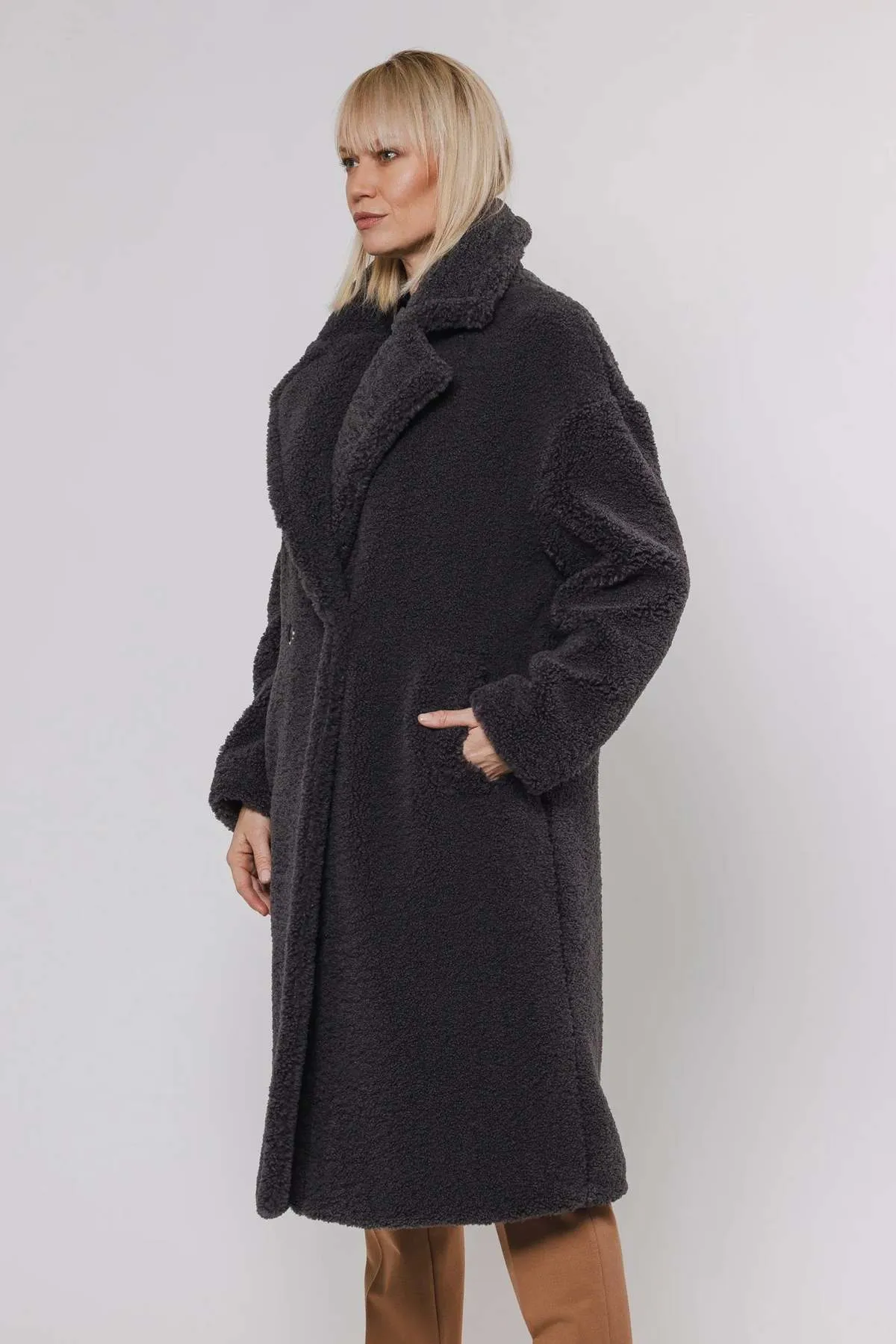 Teddy Double Breasted Coat - Graphite