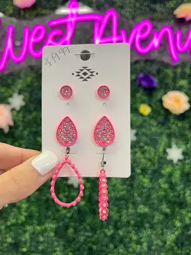 The Sarah Trio Earrings - Pink