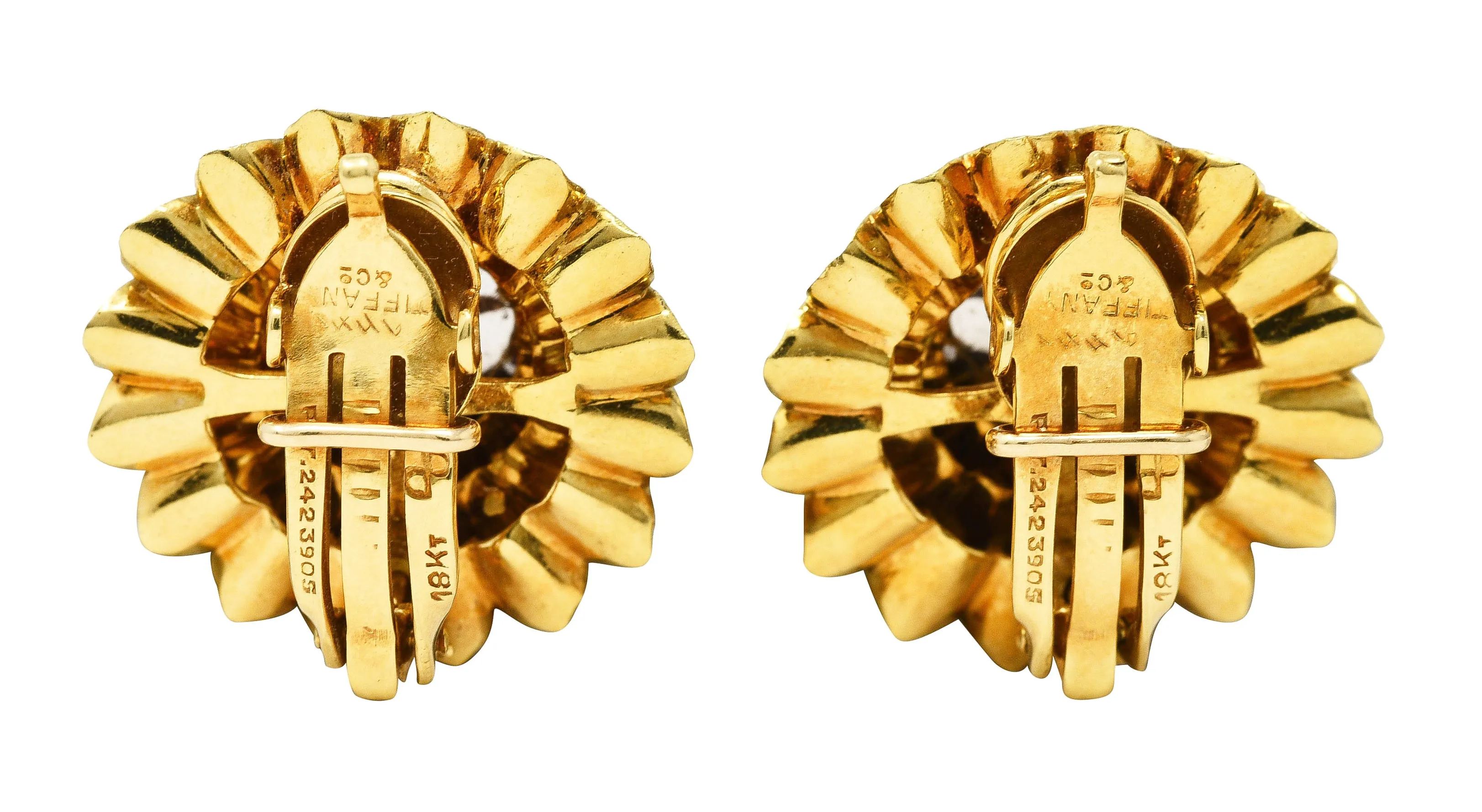 Tiffany & Co. Mid-Century Ruby Diamond Platinum 18 Karat Yellow Gold Dahlia Vintage Ear-Clip Earrings