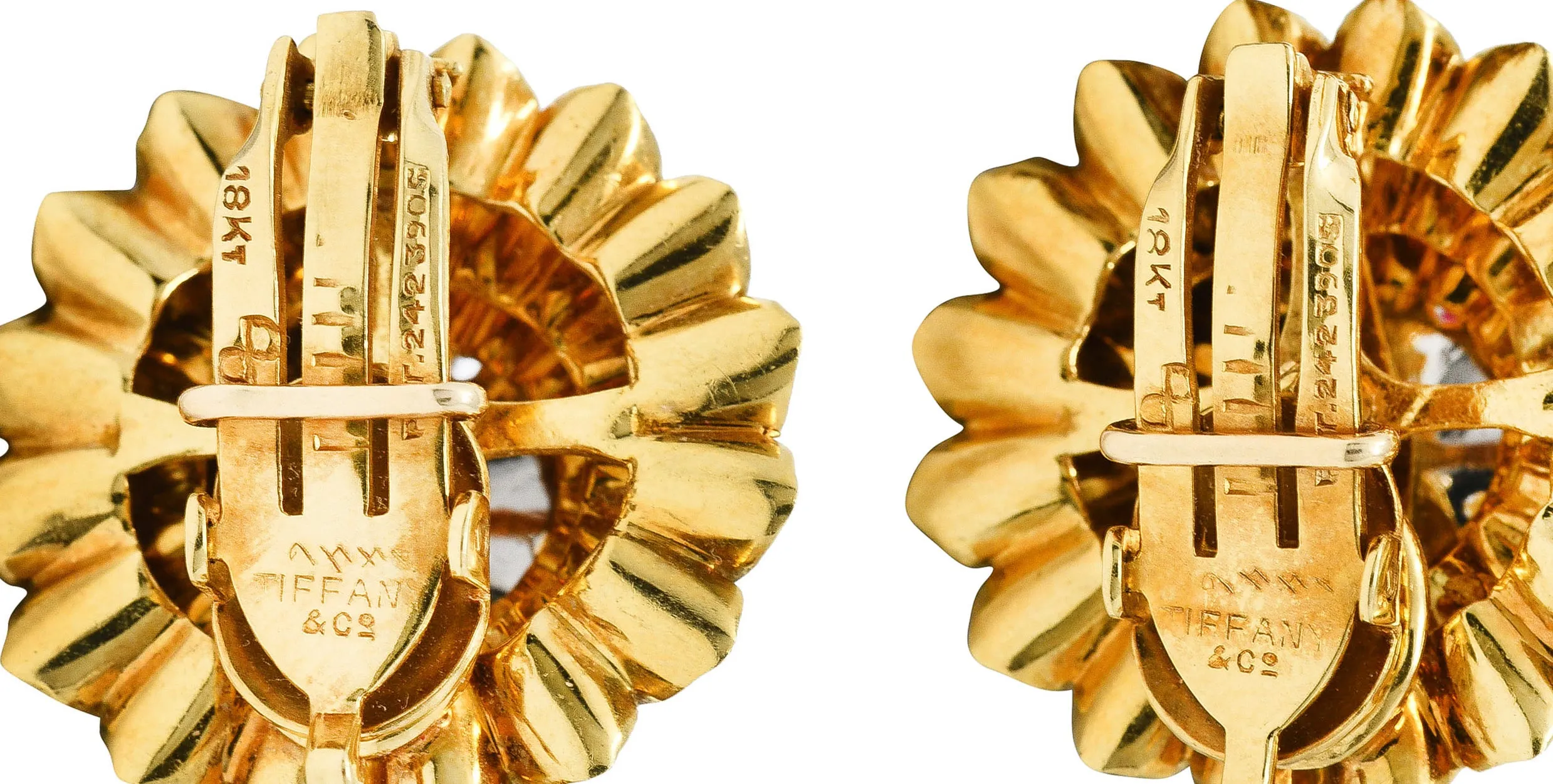 Tiffany & Co. Mid-Century Ruby Diamond Platinum 18 Karat Yellow Gold Dahlia Vintage Ear-Clip Earrings