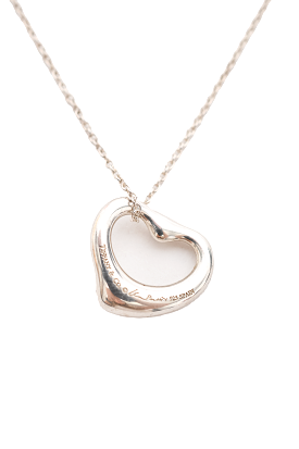 Tiffany & Co. Sterling Silver Small Open Heart Pendant Necklace with Pink Sapphire