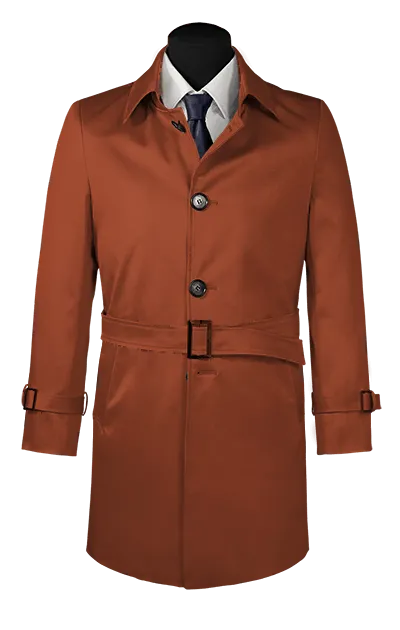  Trench coat de botonadura simple rojo con cinturón