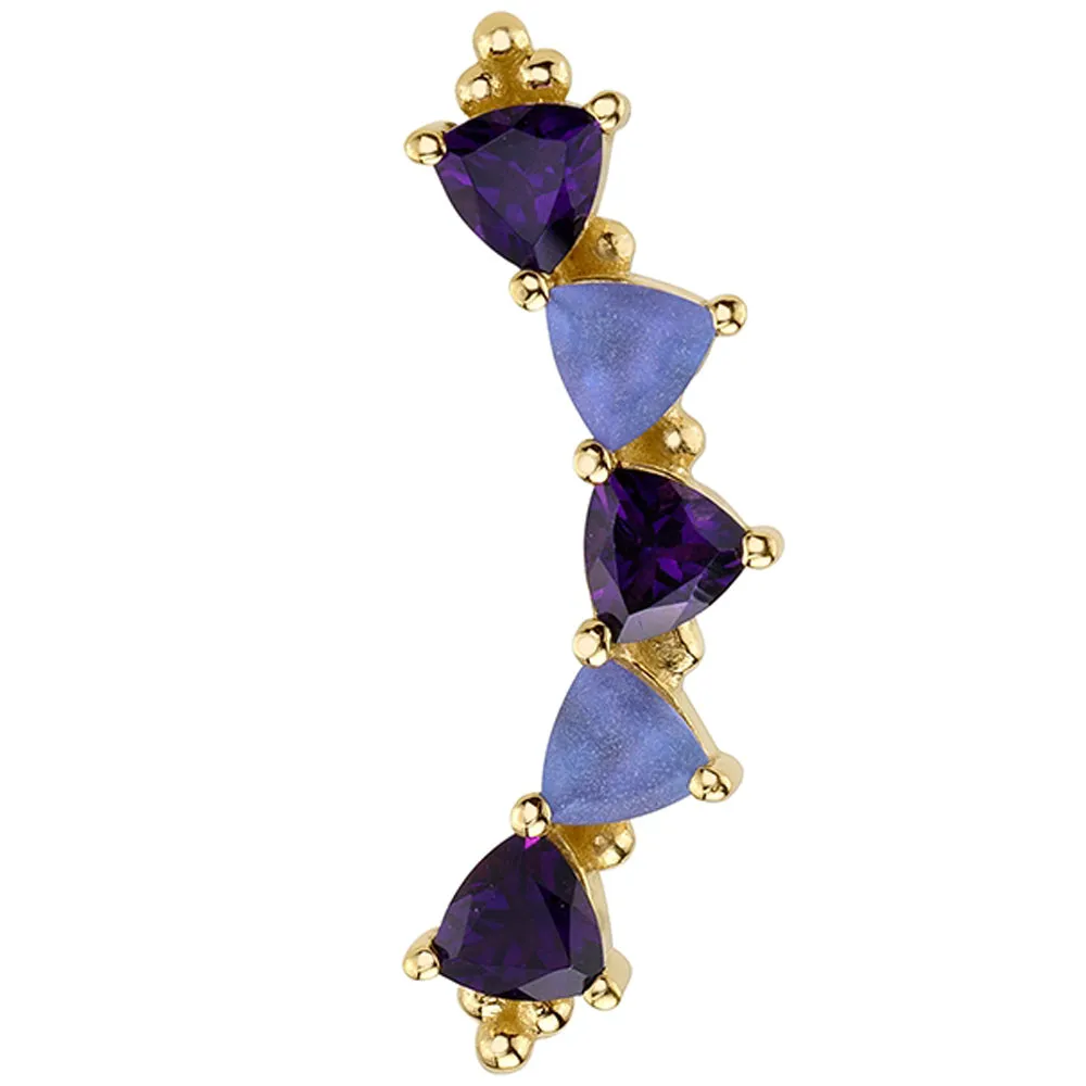 Trillion Panaraya Threaded End in Gold with Amethyst & Sandblasted Tanzanite