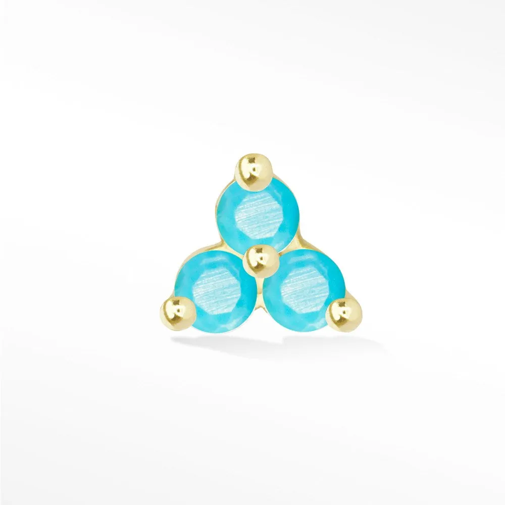 Turquoise Flat Back Earring Trinity 14k Yellow