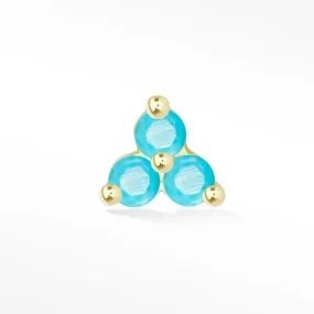 Turquoise Flat Back Earring Trinity 14k Yellow