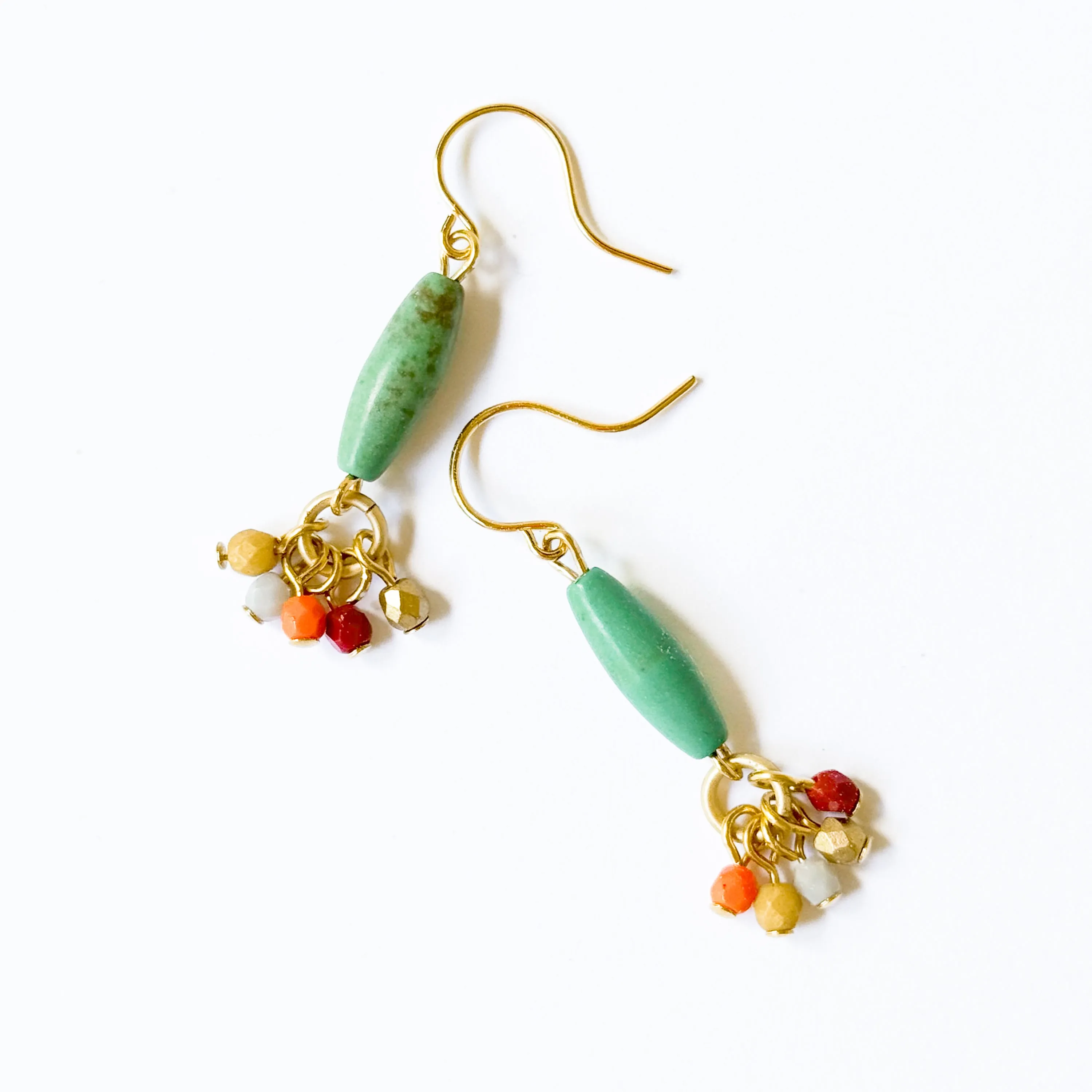 Turquoise Magnesite Earrings with Tiny Bead Cluster Drops