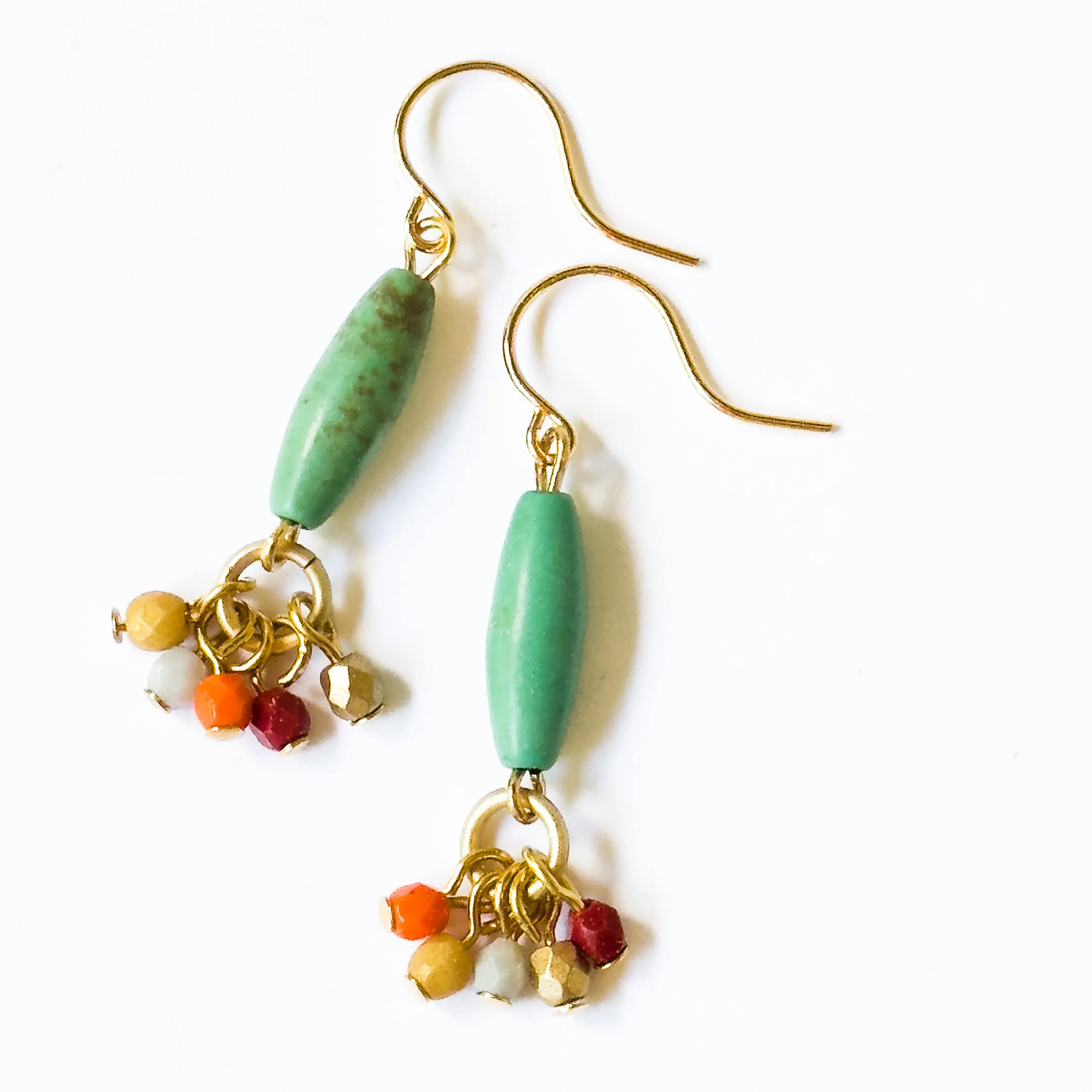 Turquoise Magnesite Earrings with Tiny Bead Cluster Drops