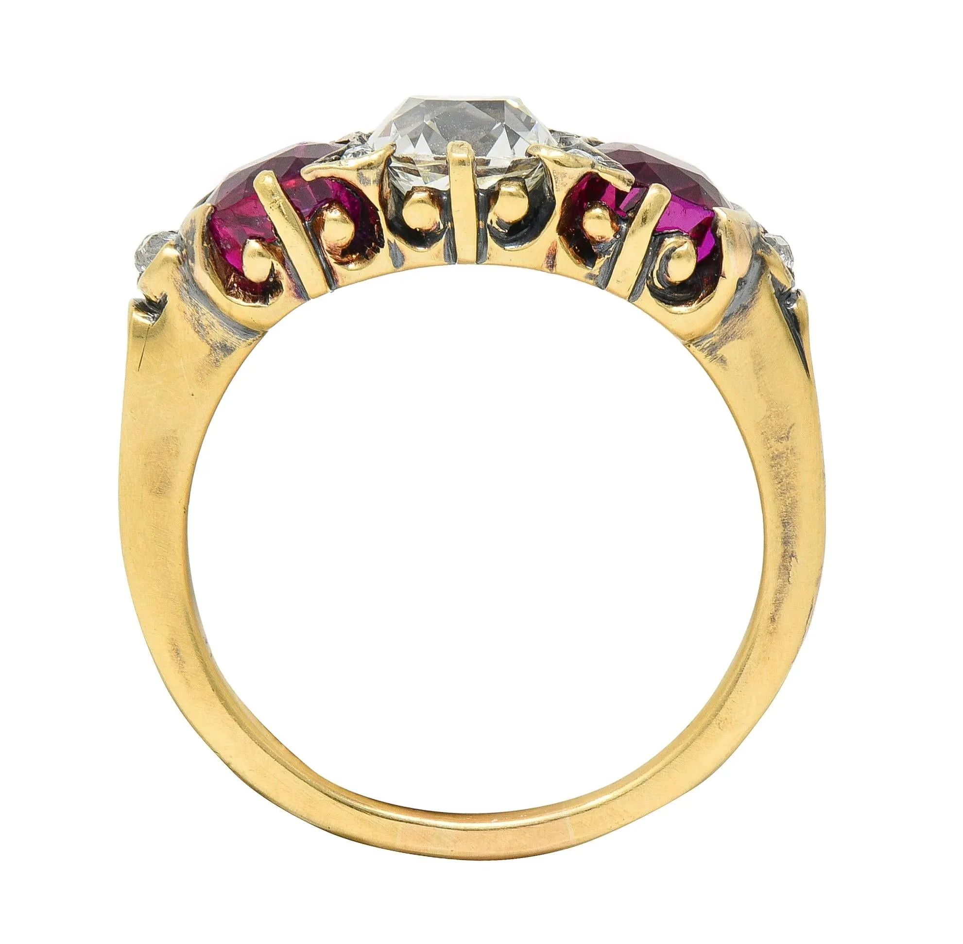 Victorian 3.40 CTW Diamond No Heat Burma Ruby 18 Karat Gold Antique Three Stone Ring GIA