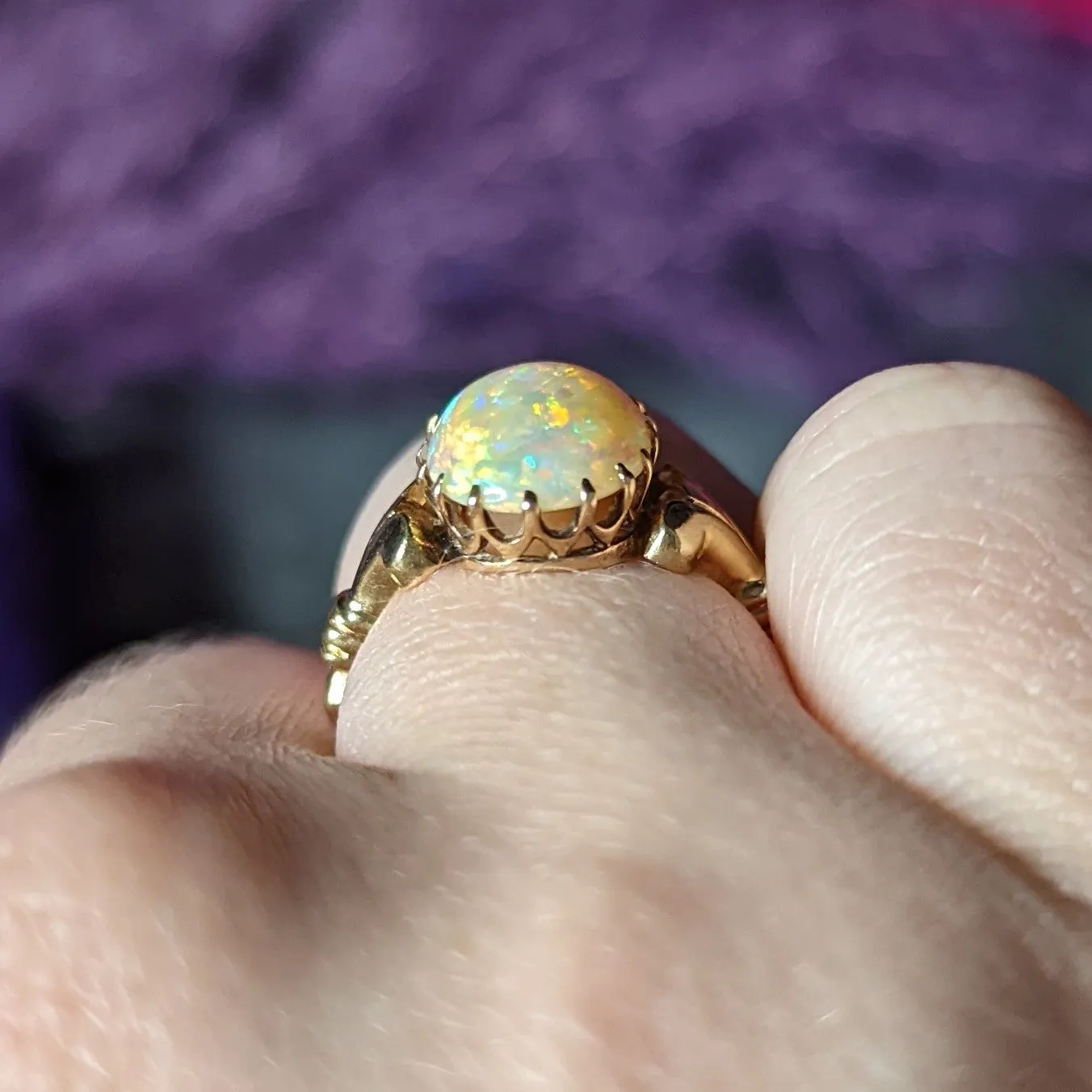 Victorian Opal 14 Karat Yellow Gold Lotus Gemstone Antique Ring