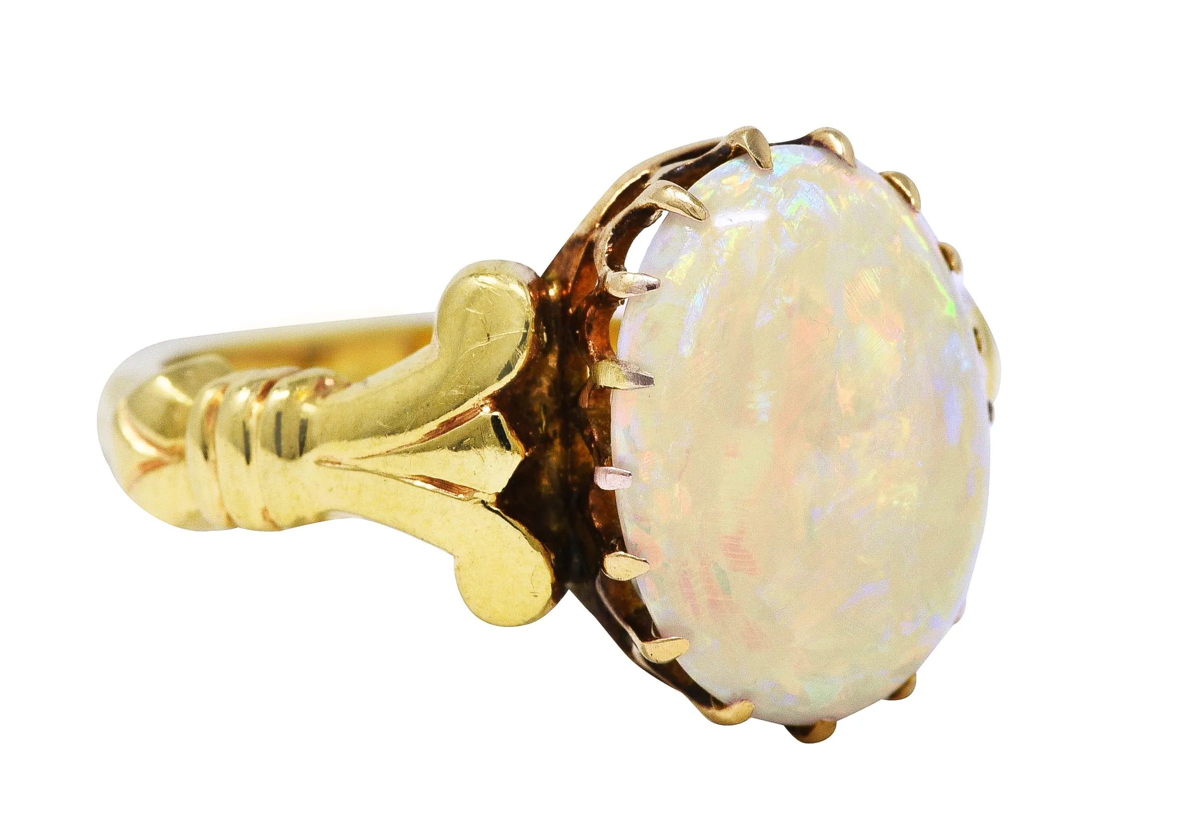 Victorian Opal 14 Karat Yellow Gold Lotus Gemstone Antique Ring